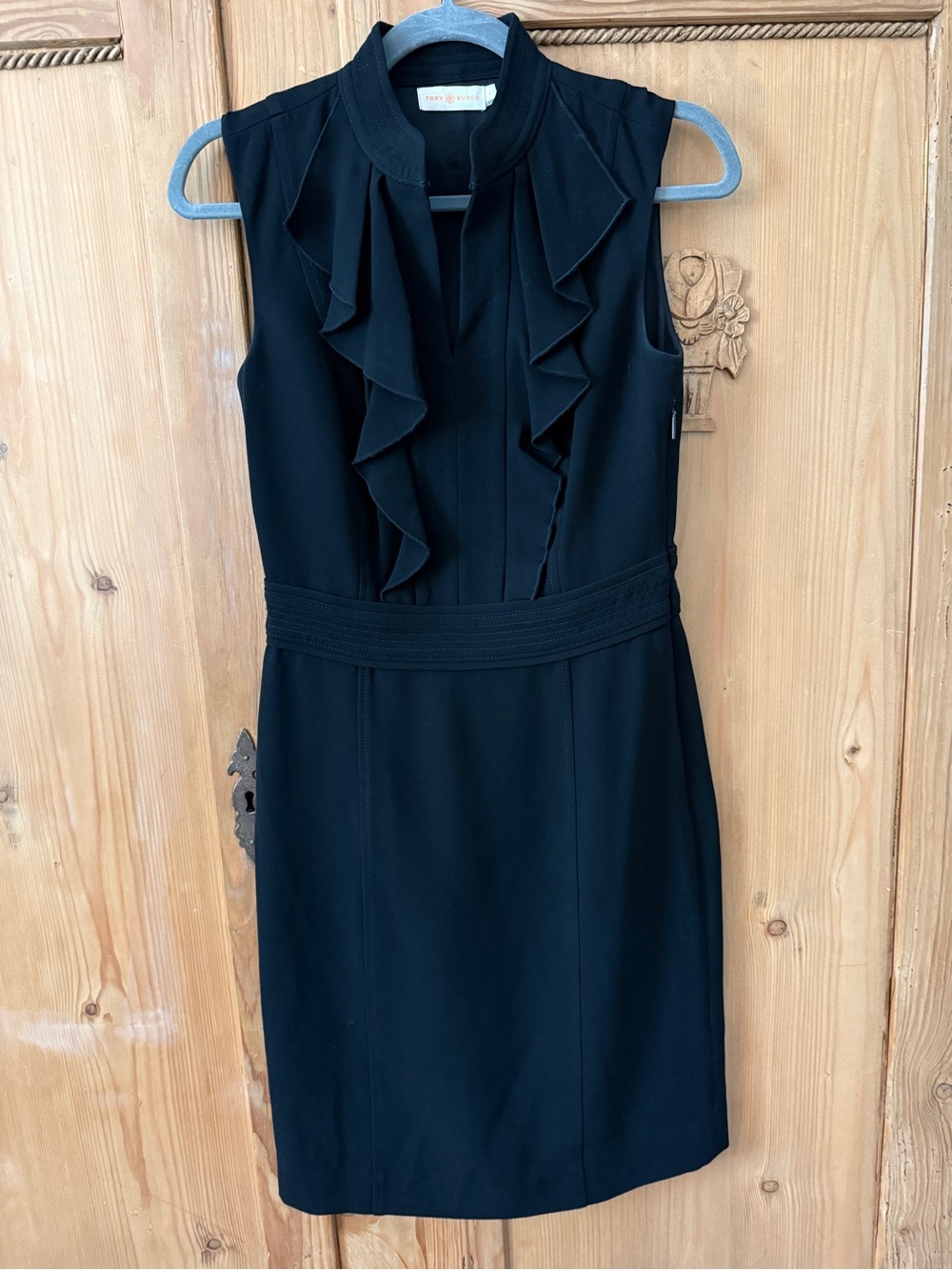 Tory Burch Black Sleeveless Ruffle Sheath Dress